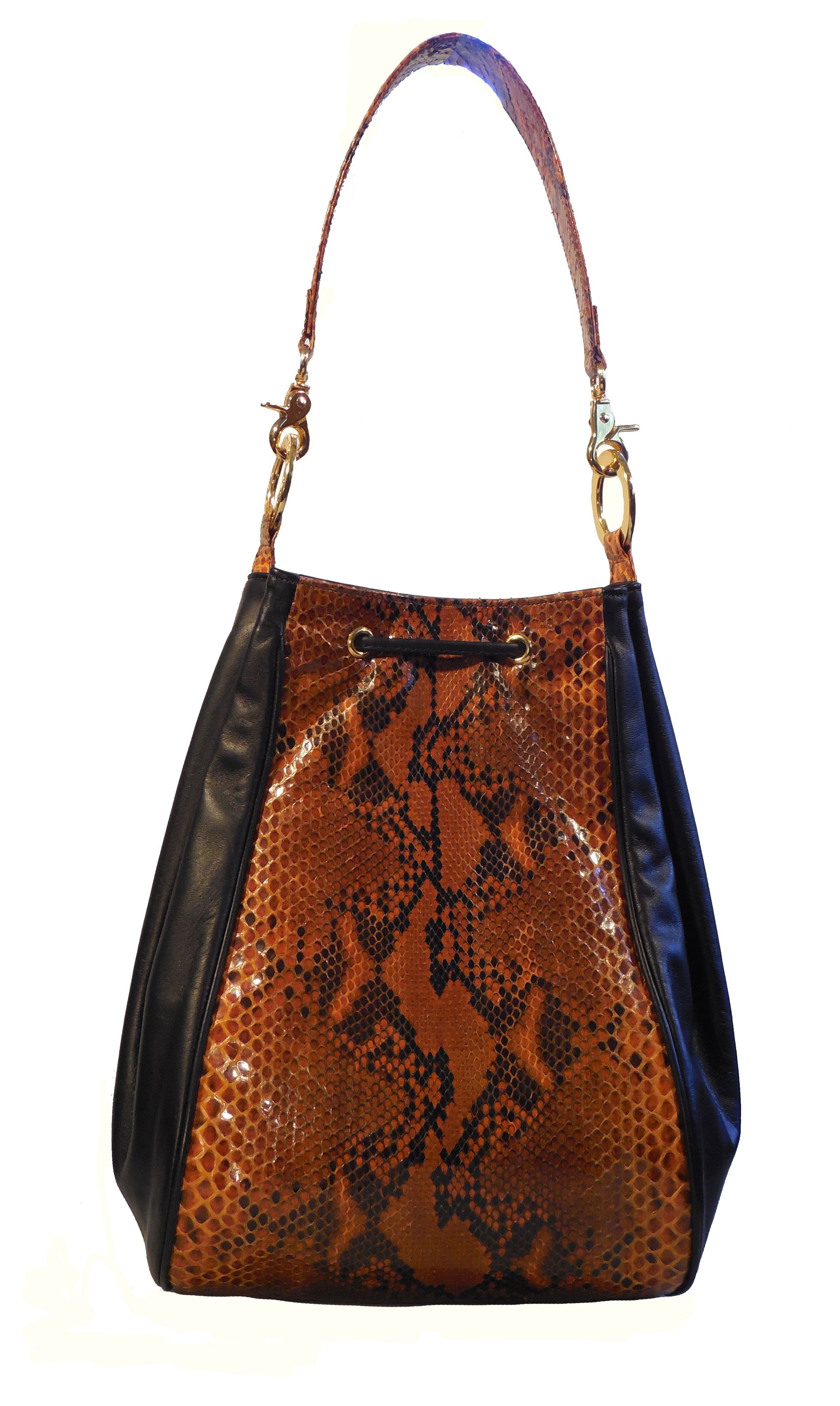 Python Snake Skin & Italian Leather draw string Handbag 